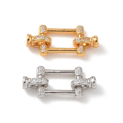 925 fermoirs déployants en argent sterling avec micro pavés de zircone cubique transparents, rectangle, crémaillère plaquage, plaqué longue durée