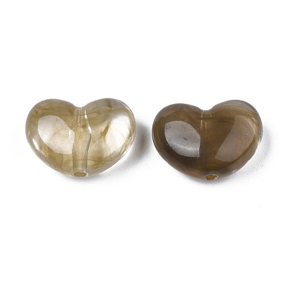 Transparent Acrylic Beads, Two-Tone, Imitation Gemstone Style, Heart