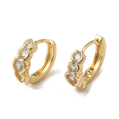 Brass Micro Pave Cubic Zirconia Hoop Earring, with Glass