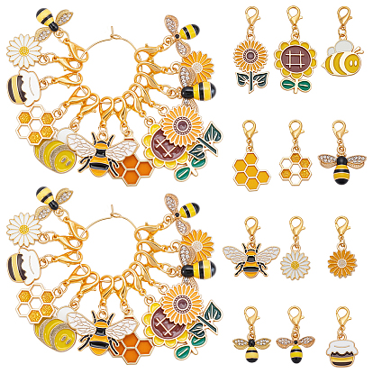 24 шт 12 стили тема пчелы сплав эмаль кулон запирающиеся маркеры стежков, Сплав с застежками когтя омара
