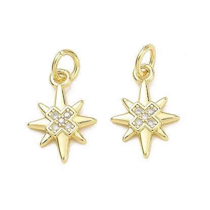 Brass Micro Pave Clear Cubic Zirconia Pendants, Star Charms