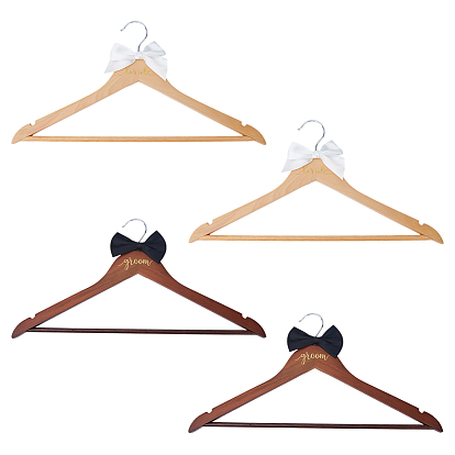4 piezas 2 colores perchas de madera para ropa de boda, con gancho de hierro y lazo de poliéster