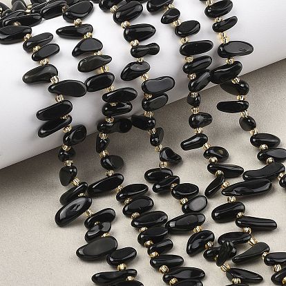 Натуральный черный обсидиан бисер пряди, чип, Топ пробуренной, с бисером