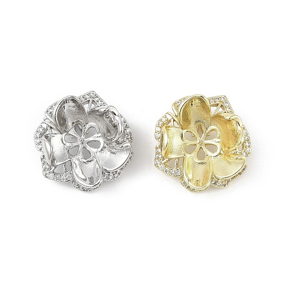 Латунные микро-паве прозрачные кубические цирконии европейские подвески-шармы, привязка поручительств, за половину пробурено бисера, цветок, без свинца и без кадмия, долговечный