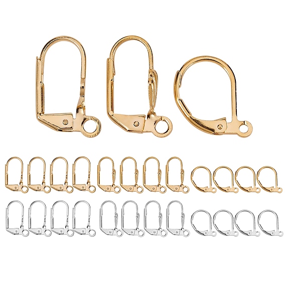 24Pcs 6 Styles Brass Huggie Hoop Earring Findings & Leverback Earring Findings, with Loop, 925 Sterling Silver Plated & Real 24K Gold Plated