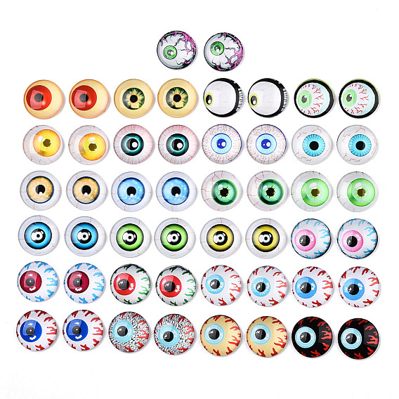 Cabochons de verre imprimées, un demi-tour / dôme avec motif d'oeil