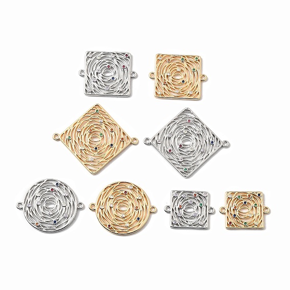 Латунные микро-паве цветные кубические цирконии полые соединительные подвески, ромбические/квадратные/плоские круглые звенья