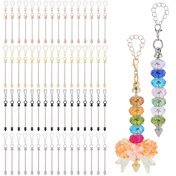 64Pcs 4 Colors Alloy Bar Beadable Pendant Decorations, with Alloy Lobster Claw Clasps and Iron Chains