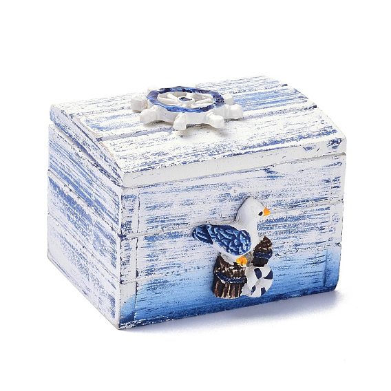 Wood Box, Flip Cover Box, with Resin Seagull, Rectangle