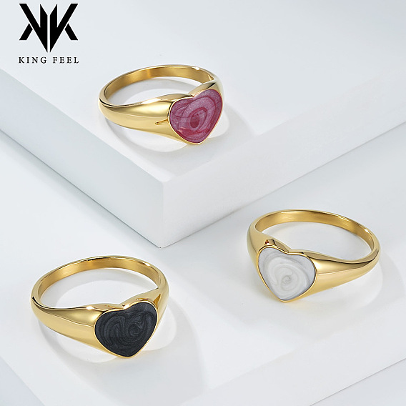 304 эмалированные перстни из нержавеющей стали для женщин, сердце, золотые