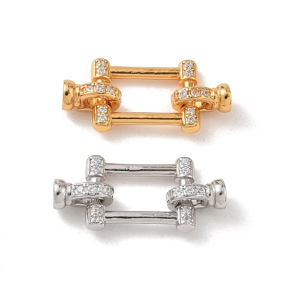 925 fermoirs déployants en argent sterling avec micro pavés de zircone cubique transparents, rectangle, crémaillère plaquage, plaqué longue durée