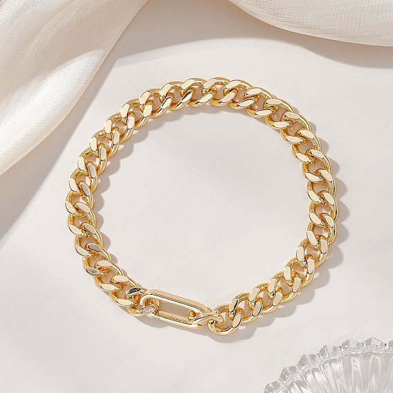 Латунные кубинские звенья цепи браслеты для женщин, с пружинными кольцами ворот
