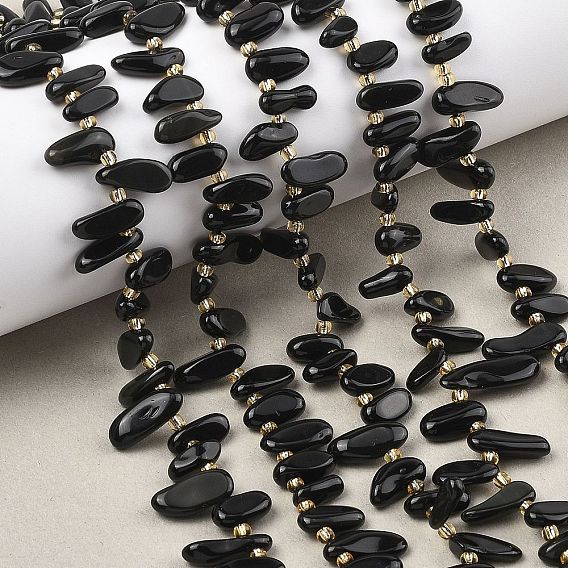 Натуральный черный обсидиан бисер пряди, чип, Топ пробуренной, с бисером