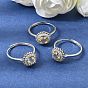 Micro cuivres ouvrent zircons bagues, ronde, avec quartz jaune naturel, platine