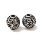 304 Stainless Steel Beads, Round with Flower Pattern