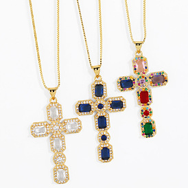 Colorful CZ Hip Hop Cross Necklace for Women - Fashionable and Trendy Pendant Jewelry