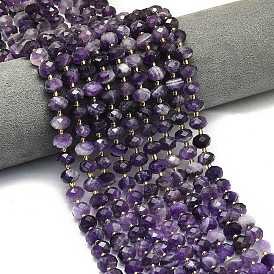 Природный аметист нитей бисера, граненые, рондель, с бисером