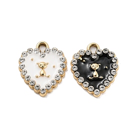 UV Plating Golden Alloy Enamel Pendants, with Crystal Rhinestone, Heart with Bear Charms