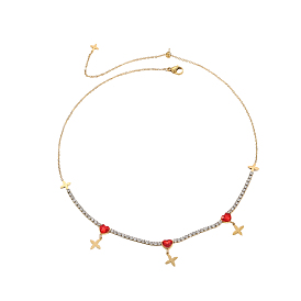 304 нержавеющая сталь с микропроводом кубические циркониевые подвесные ожерелья, браслеты-цепочки для женщин, сердце и крест, реальный 18 k позолоченный