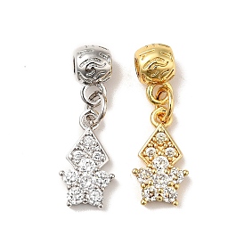 Rack Plating Brass Micro Pave Clear Cubic Zirconia Pendants, Long-Lasting Plated, Cadmium Free & Lead Free, Star