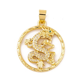 Brass Micro Pave Cubic Zirconia Pendants, Real 18K Gold Plated Dragon Charms