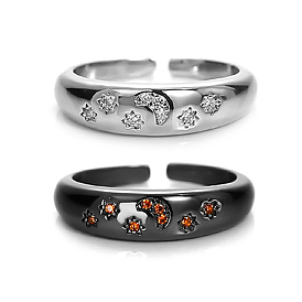 Регулируемые латунные манжеты с паве из кубического циркония, звезда и луна