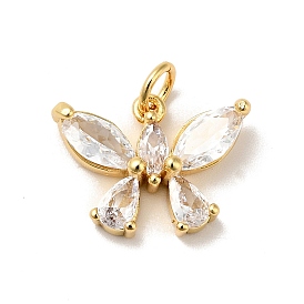 Rack Plating Brass Micro Pave Clear Cubic Zirconia Pendants, Cadmium Free & Nickel Free & Lead Free, Butterfly