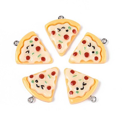 Непрозрачные подвески смолы, пицца, с платиновым тоном железная петля