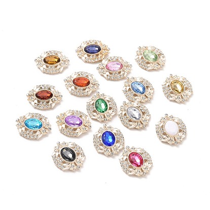 Acrylic Cabochons, with Golden Tone Alloy Rhinestone Finding, Oval