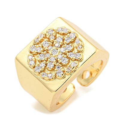 Открытое кольцо-манжета прямоугольник с цветком из прозрачного циркония, латунные широкие кольца на палец для женщин