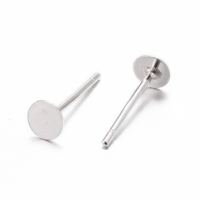 925 Sterling Silver Round Flat Pad Stud Earring Findings, with 925 Stamp