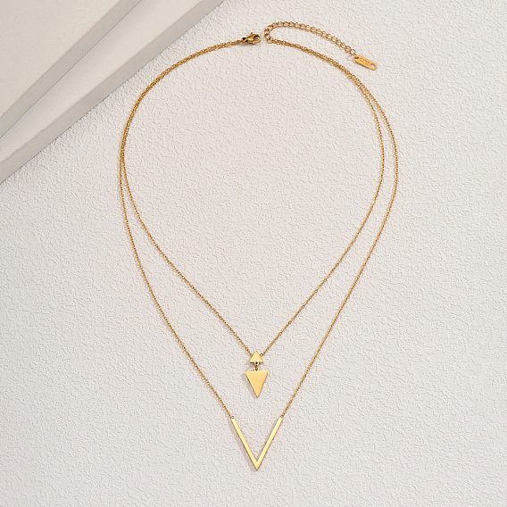 Женские ожерелья с геометрическим узором из нержавеющей стали с полыми двухслойными треугольными подвесками