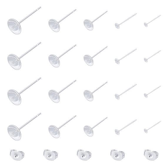 304 Stainless Steel Stud Earring Findings, For Half Drilled Beads, with 50PCS Ear Nuts