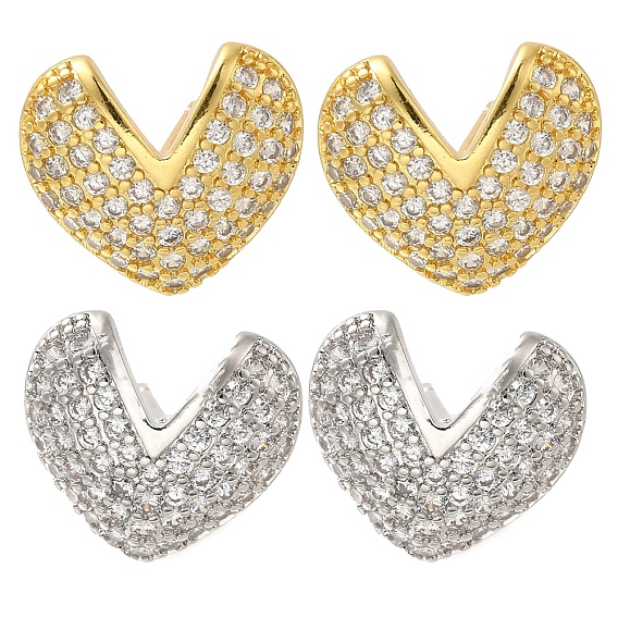 Серьги-гвоздики из латуни с покрытием в виде стойки с прозрачным фианитом в форме сердца, без свинца и без кадмия, долговечный