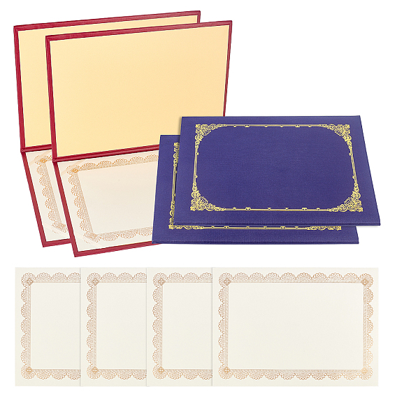 DIY Certificate Holder Sets, Diploma Holders, with Document Covers with Gold Foil Border and Letter Size Blank Paper, Office Products