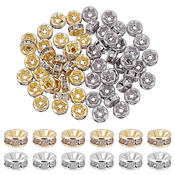 60 pièces 2 couleurs 316 perles d'espacement en strass en acier inoxydable chirurgical, plat rond