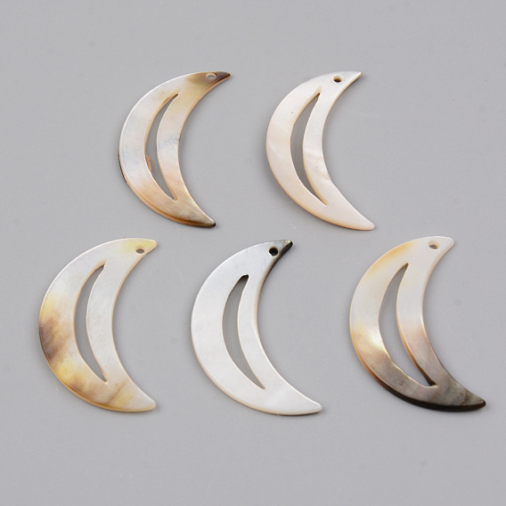 Natural Black Lip Shell Pendants, Moon