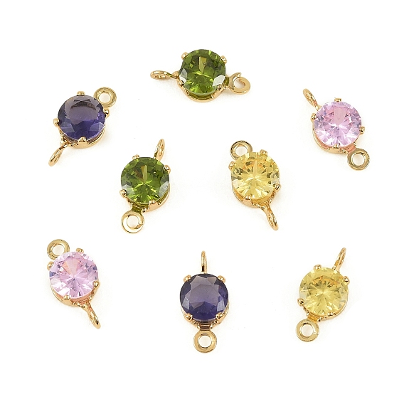 Латунные подвески-коннекторы с плоскими круглыми фианитами, инкрустированные кубическим цирконием., без кадмия, без никеля и без свинца, реальный 18 k позолоченный