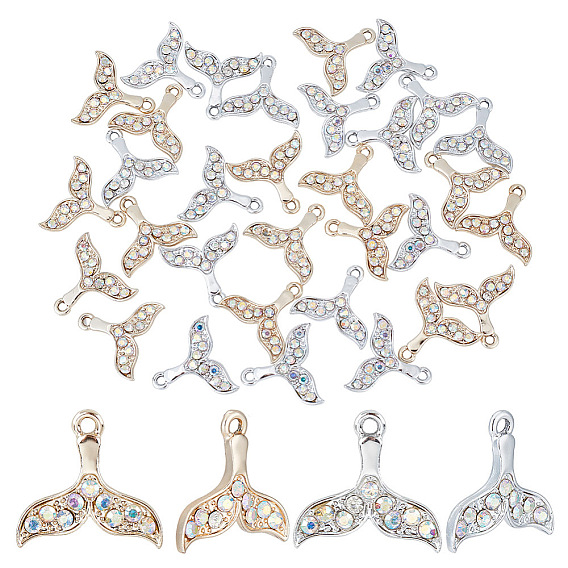 32 шт 2 цвета цинковый сплав разноцветные стразы подвески, Whale Tail