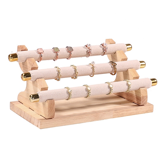 3-ярусная подставка для колец из бархата и дерева, держатель органайзера для ювелирных изделий