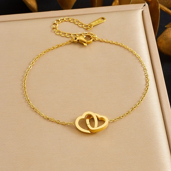 Браслеты из нержавеющей стали с переплетенными звеньями в форме сердца, браслеты-цепочки для женщин