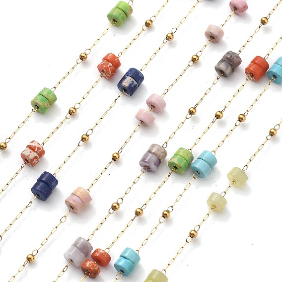 Ионное покрытие (ip) 304 цепи из нержавеющей стали, с бусинами из натуральных камней, реальный 18 k позолоченный, пайки, с катушкой, полированный