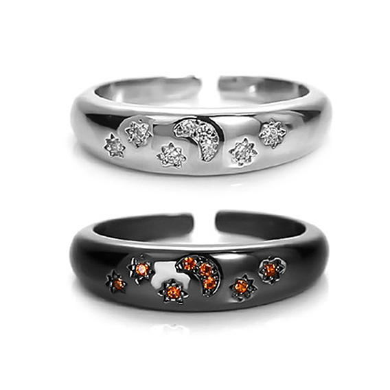 Регулируемые латунные манжеты с паве из кубического циркония, звезда и луна