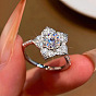 Brass Micro Pave Clear Cubic Zirconia Finger Rings, Flower