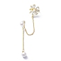 Flower Cubic Zirconia Asymmetrical Earrings, Brass Ear Cuff Wrap Climber Earrings, Crawler Earrings Dangling Chain, with Silver Pins