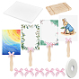 DIY Fan Making Kits, include include 50Pcs Polyester Bowknots, 50Pcs Wood Fan Handle, 1 Roll EVA Double Sided Adhesive Tape, 50Pcs Craft Blank Paper