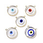 Handmade Lampwork Pendants, with Golden Plated Brass Findings, Cadmium Free & Lead Free, Flat Round with Evil Eye
