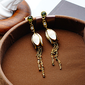 Flower tassel earrings for women niche design retro magnolia earrings temperament high-end earrings