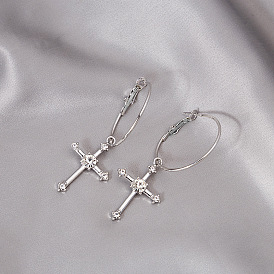 Sparkling Cross Gemstone Statement Earrings for Edgy and Bold Look