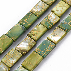 Natural Freshwater Shell Beads Strands, Dyed and Drawbench, Rectangle